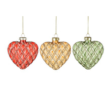 Ornament Herz rot grün gold 3 sortiert Display - l8xb8xh3cm