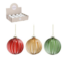 Kugel Glas Streifen grün rot gold 3 sortiert Display - d8cm