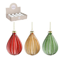Ball glass stripe gold red green 3 assorted display - d7cm
