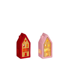 Huis rood roze 2 assorti led battery operated - l7,5xb6,5xh16cm