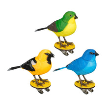 Decorative bird yellow blue green 3 assorted battery operated
