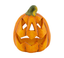 Pumpkin-shaped ceramic tealight holder, 9.8x9x12cm, Orange.