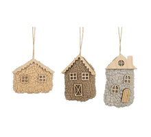 Ornament huis d.bruin grijs l.bruin 3 assorti - l13xb10xh4cm