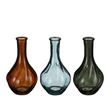 Vaas glas d.groen bruin blauw 3 assorti - h17xd9cm