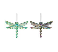Ornament libelle groen blauw 2 assorti - l14,5xb1xh10cm