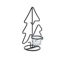 Metal Xmas tree candle holder 23cm black + glass