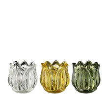 Theelicht houder glas groen geel 3 assorti - h6,5xd7cm