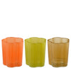 Mondy theelicht houder bruin lime oranje 3 assorti - h8,5xd7cm
