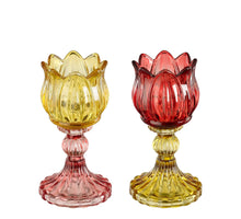 Theelicht houder tulp roze paars 2 assorti - h15xd8cm