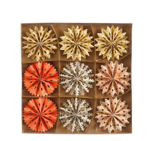 Ornament sneeuwvlok oranje l.roze grijs creme 9 stuks FSC Mix