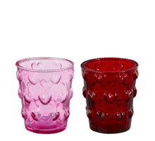 Theelicht houder hart glas roze rood 2 assorti - h8,5xd7cm