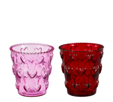 Theelicht houder hart glas roze rood 2 assorti - h10xd10cm