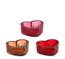 Theelicht houder hart roze rood oranje 3 assorti - l8,5xb7,5xh3,5cm