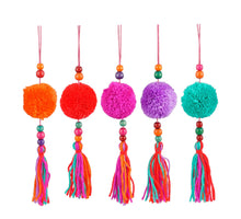 Ornament pom pon oranje fuchsia paars rood groen 5 assorti - h16xd5cm