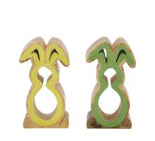 Figurine rabbit mango wood 5.5x2.5x10cm Green/Yellow mixed