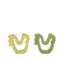 Figurine chicken mango wood 9x2.5x10cm Green/Yellow mixed