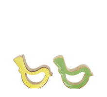 Figurine bird mango wood 18x3.5x14cm Green/Yellow mixed