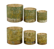 Set/3 Tealight holder metal 12x12x12cm 2 mixed Green/Gold