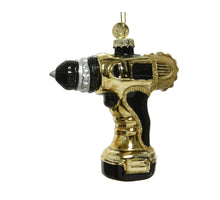 Ornament boormachine glas silver and gold glitter details - L9 W4 H10cm