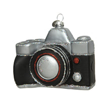 Ornament glas - Fotocamera - glitter - L4.9-W10-H9.3cm - zwart