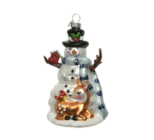 Hanger Sneeuwpop glas glitter, leaf/berry 8x8x14,3cm