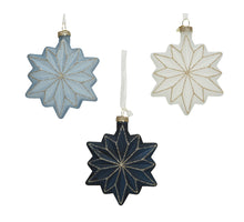 Glass star w glitt finish 3 assorted 3.8x6.8x10.5cm