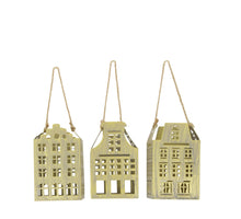 Hanger house metal 9x9x15cm  3 mixed Gold