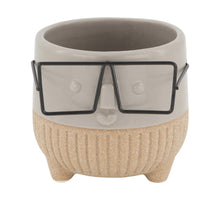 Planter face with glasses ceramic 8x8x7.3cm Grey