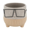 Planter face with glasses ceramic 8x8x7.3cm Grey