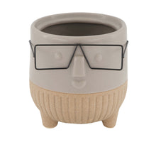 Planter face with glasses ceramic 12.5x12.5x13cm Grey