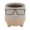 Planter face with glasses ceramic 12.5x12.5x13cm Grey