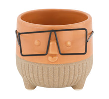 Planter face with glasses ceramic 8x8x7.3cm Orange