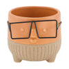 Planter face with glasses ceramic 8x8x7.3cm Orange