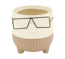 Planter face with glasses ceramic 12.5x12.5x13cm Cream