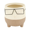 Planter face with glasses ceramic 12.5x12.5x13cm Cream