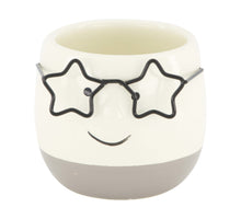 Planter face with glasses ceramic 7.5x7.5x6.5cm Grey