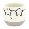 Planter face with glasses ceramic 7.5x7.5x6.5cm Grey