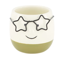 Planter face with glasses ceramic 7.5x7.5x6.5cm Green