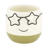 Planter face with glasses ceramic 7.5x7.5x6.5cm Green