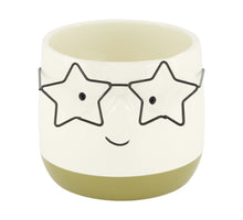 Planter face with glasses ceramic 11.8x11.8x10.5cm Green