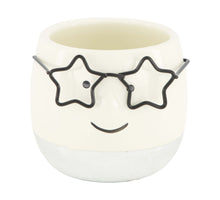 Planter face with glasses ceramic 7.5x7.5x6.5cm Silver
