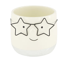Planter face with glasses ceramic 11.8x11.8x10.5cm Silver
