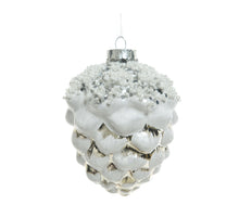 Hanger Dennenappel glas zilver witte finish H7,5 D9cm