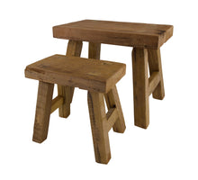 Set/2 Stool rectangular reclaimed wood 35x25x30cm Brown
