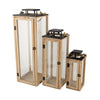 Lantern fir wood with metal with glass 23.5x23.5x70cm S/3 Na