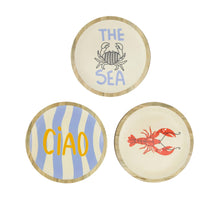 Plate round polyresin 19.5x19.5x1.3cm 3 mixed White/Blue