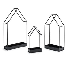 Frame huis metaal zwart '3D' set/3 40x12,5x68cm