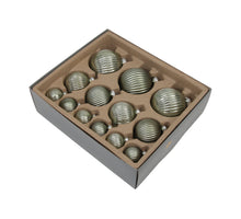 w/b. 13 assorted ribbed balls combi granite green 4/6/8 cm