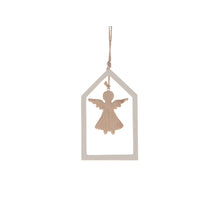 Wooden house hanger angel 16x14.5x1.5cm White