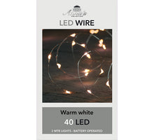 LED INDOOR ZILVERDRAAD 40L/2M LED WARM WIT - WERKT OP 2XAA
